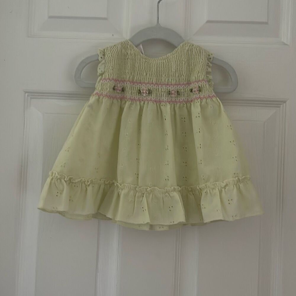 Little Bitty Sundress with Floral Embroidery vintage Size 6/9 months yellow Baby